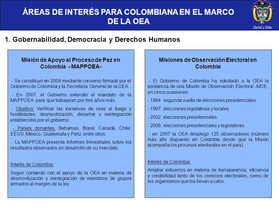 ÁREAS DE INTERÉS PARA COLOMBIANA EN EL MARCO DE LA OEA