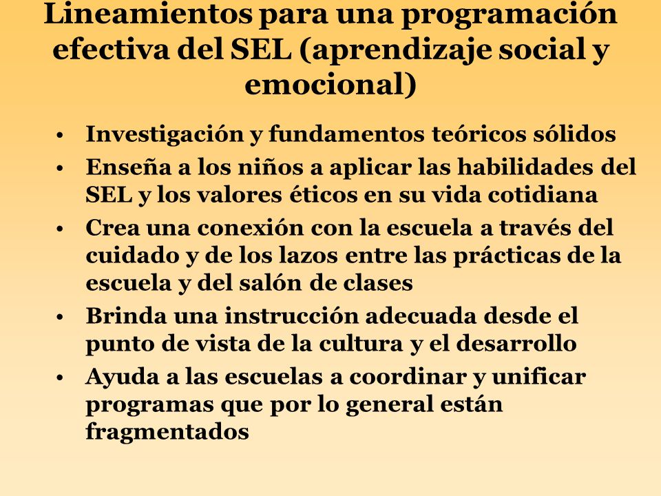 Lineamientos para una programación efectiva del SEL (aprendizaje social y emocional)