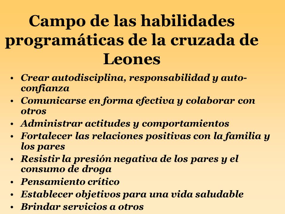 Campo de las habilidades programáticas de la cruzada de Leones