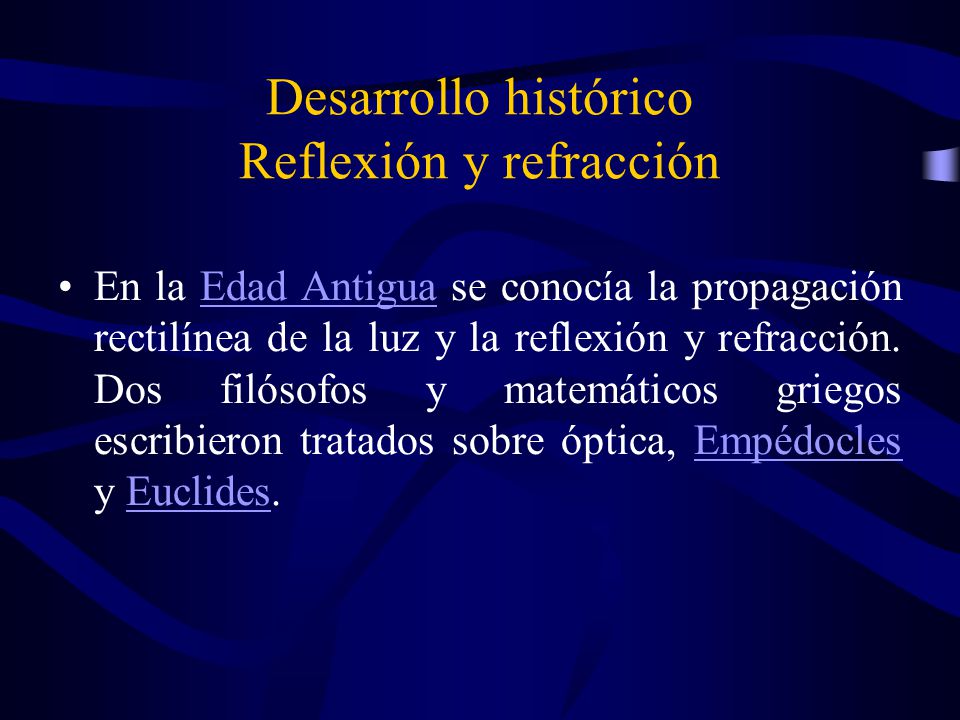Desarrollo histórico Reflexión y refracción
