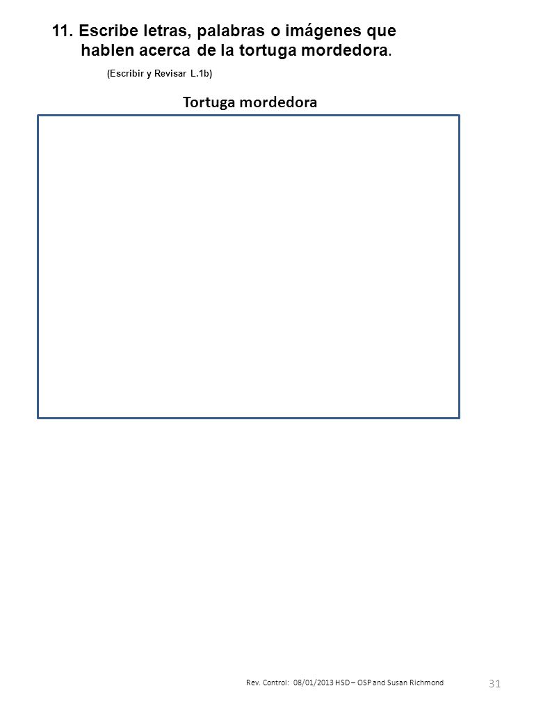 11. Escribe letras, palabras o imágenes que hablen acerca de la tortuga mordedora.