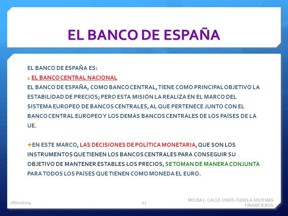 EL BANCO DE ESPAÑA EL BANCO DE ESPAÑA ES: EL BANCO CENTRAL NACIONAL