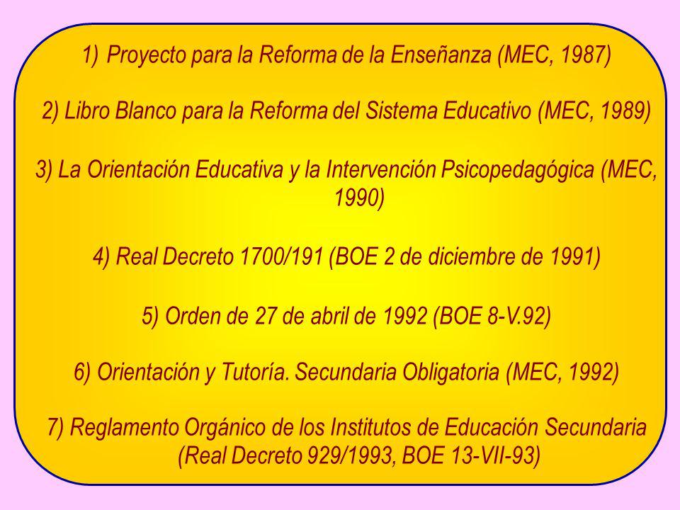 Proyecto para la Reforma de la Enseñanza (MEC, 1987)
