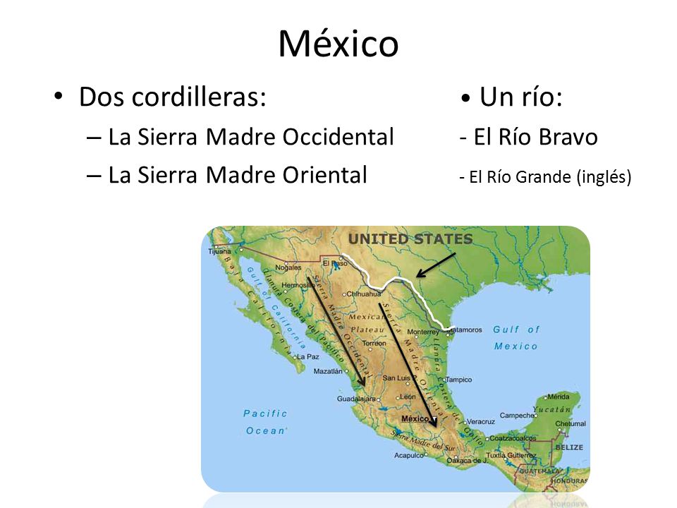 México Dos cordilleras: • Un río: