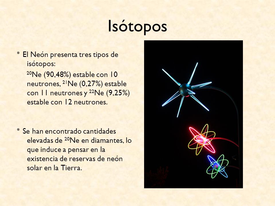 Isótopos ٭ El Neón presenta tres tipos de isótopos: