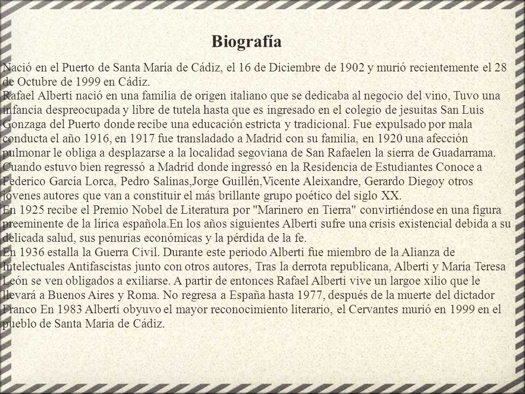 Biografía. Nació en el Puerto de Santa María de Cádiz, el 16 de Diciembre de 1902 y murió recientemente el 28 de Octubre de 1999 en Cádiz.