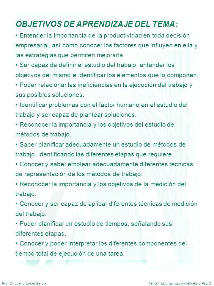 OBJETIVOS DE APRENDIZAJE DEL TEMA: