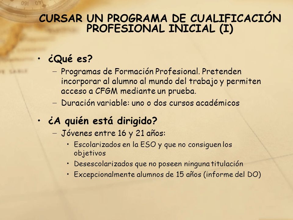 CURSAR UN PROGRAMA DE CUALIFICACIÓN PROFESIONAL INICIAL (I)
