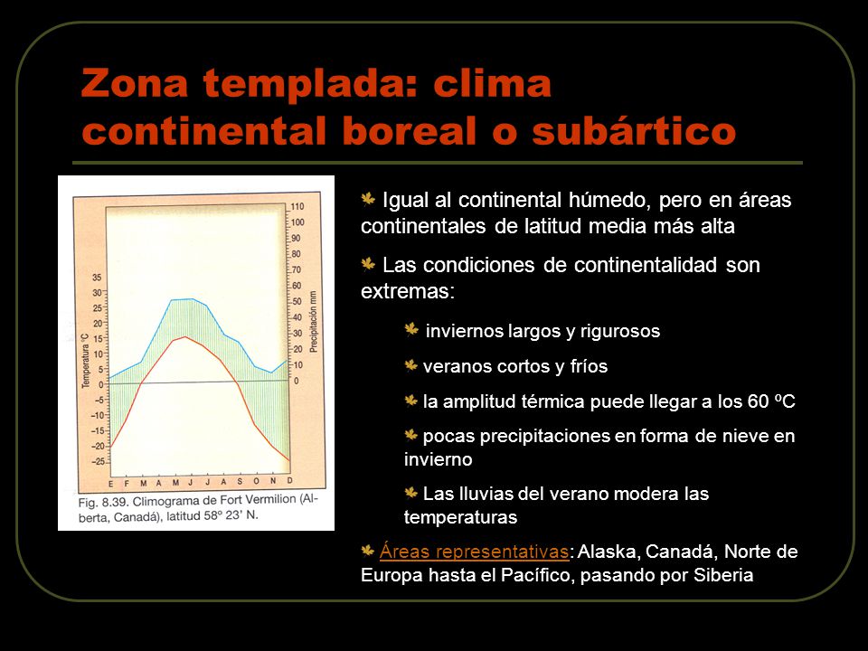 Zona templada: clima continental boreal o subártico