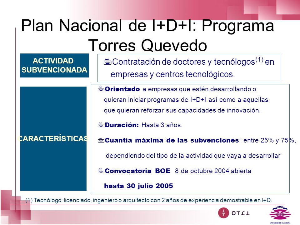 Plan Nacional de I+D+I: Programa Torres Quevedo