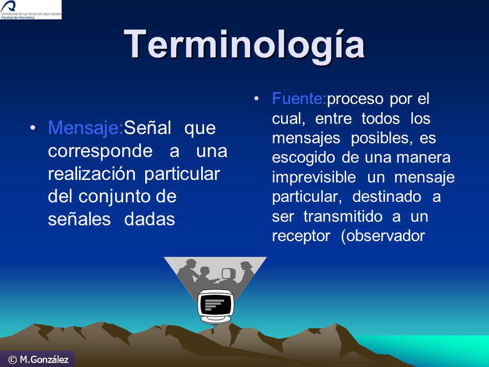 Terminología Mensaje:Señal que corresponde a una realización particular del conjunto de señales dadas.