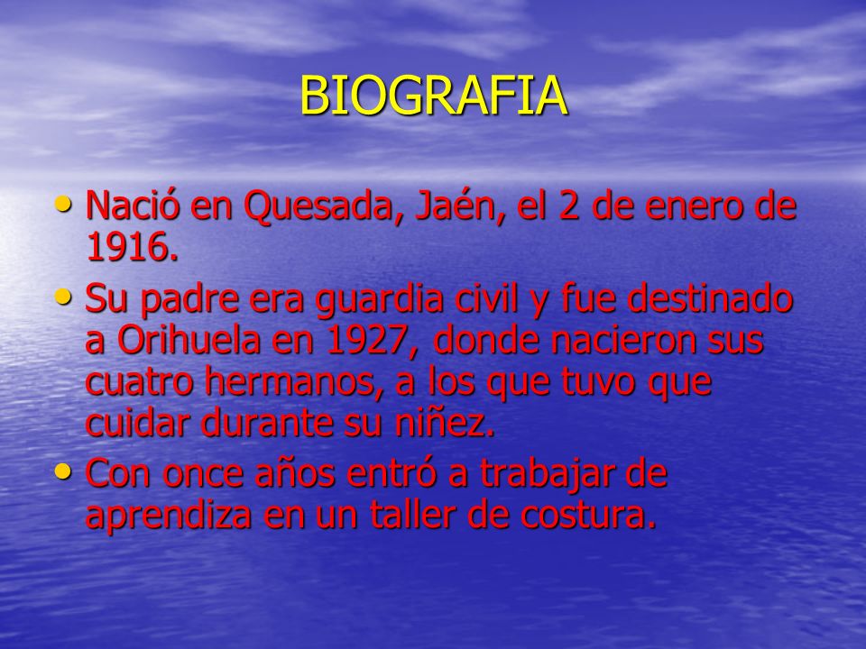 BIOGRAFIA Nació en Quesada, Jaén, el 2 de enero de 1916.