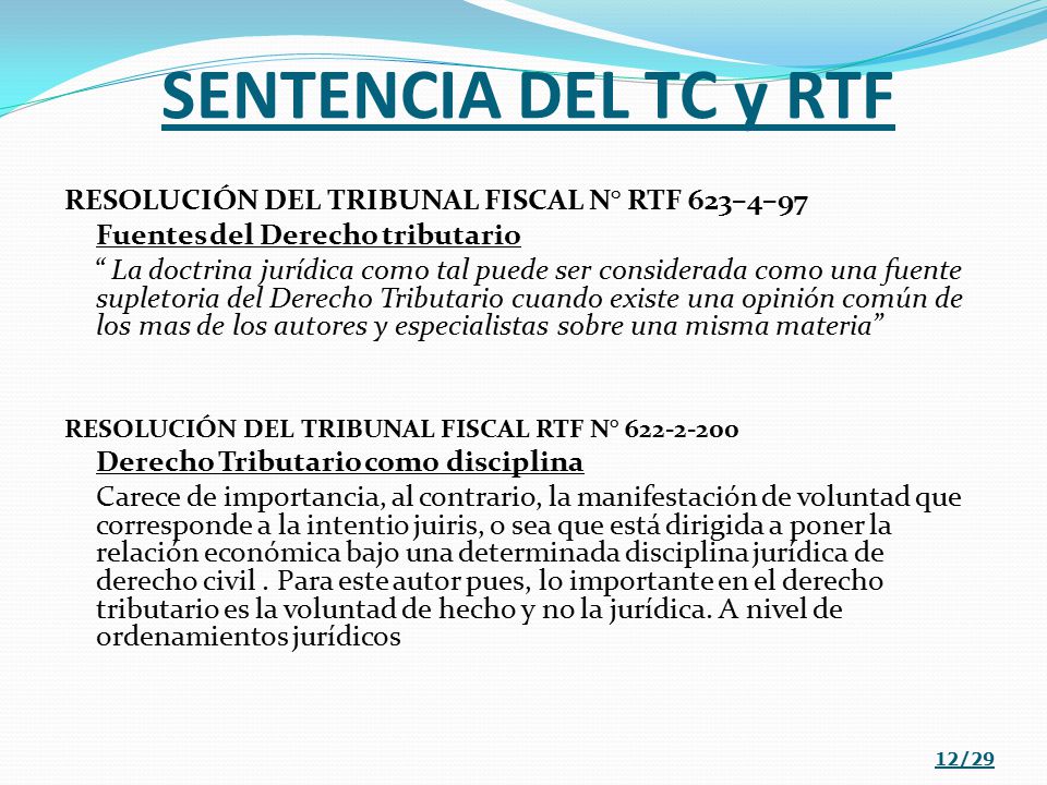 SENTENCIA DEL TC y RTF RESOLUCIÓN DEL TRIBUNAL FISCAL N° RTF 623–4–97
