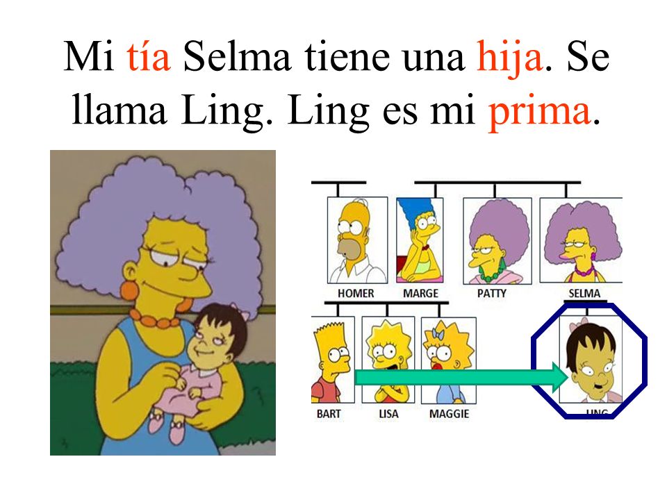 Mi tía Selma tiene una hija. Se llama Ling. Ling es mi prima.