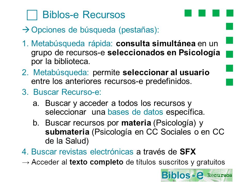 c Biblos-e Recursos Opciones de búsqueda (pestañas):