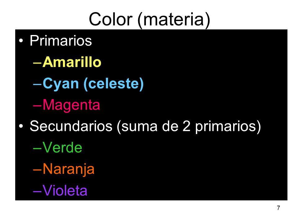Color (materia) Primarios Amarillo Cyan (celeste) Magenta