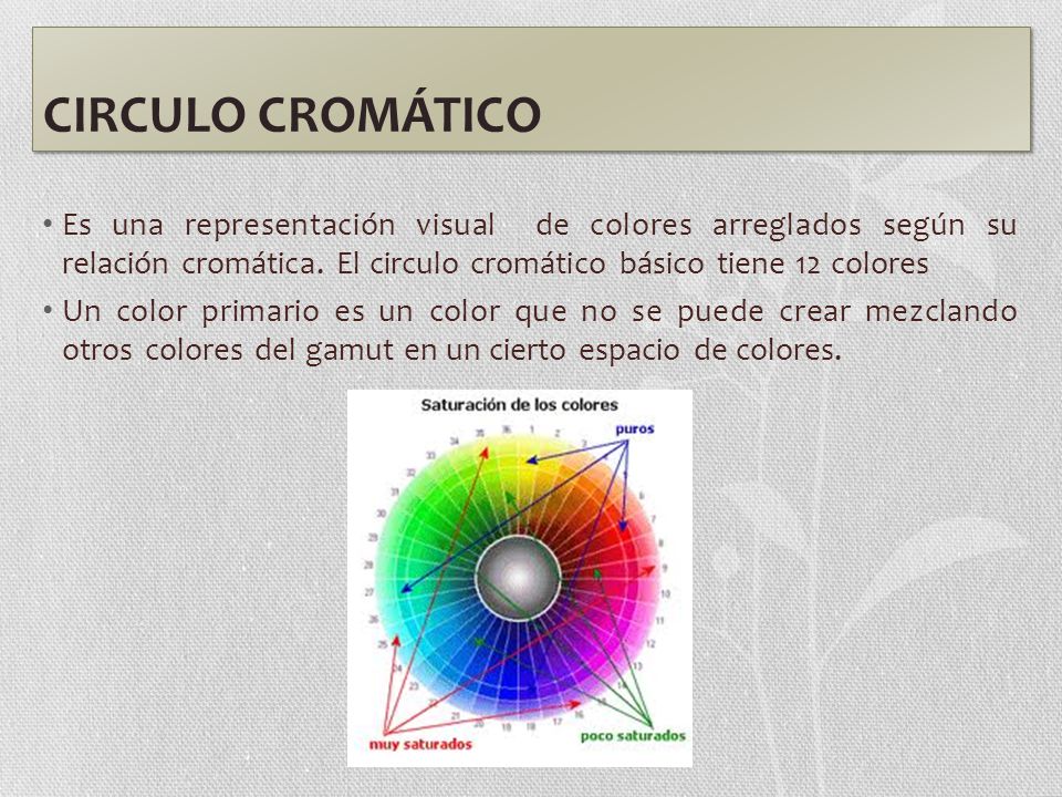 CIRCULO CROMÁTICO Es una representación visual de colores arreglados según su relación cromática. El circulo cromático básico tiene 12 colores.