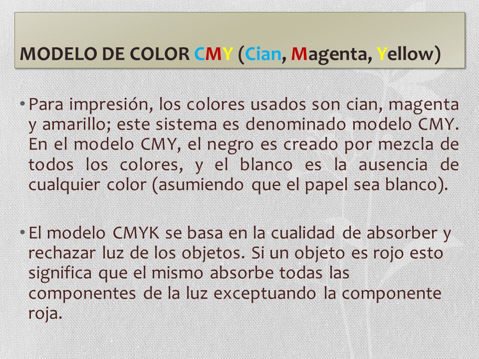 MODELO DE COLOR CMY (Cian, Magenta, Yellow)