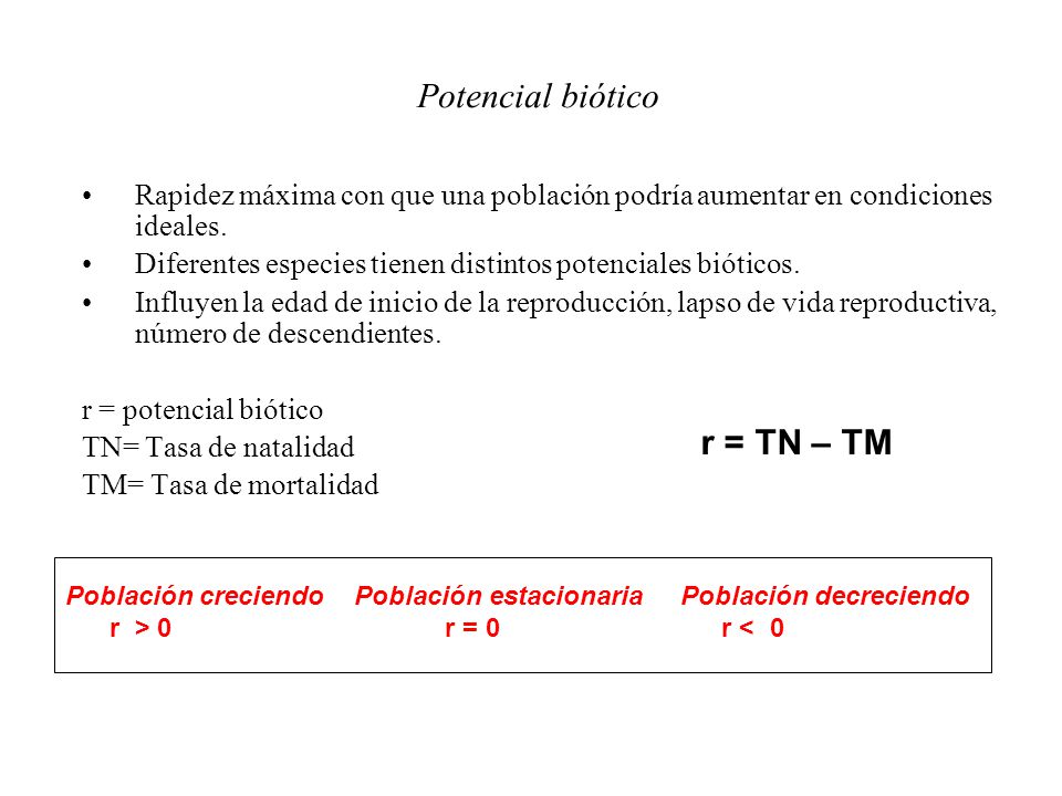 Potencial biótico r = TN – TM