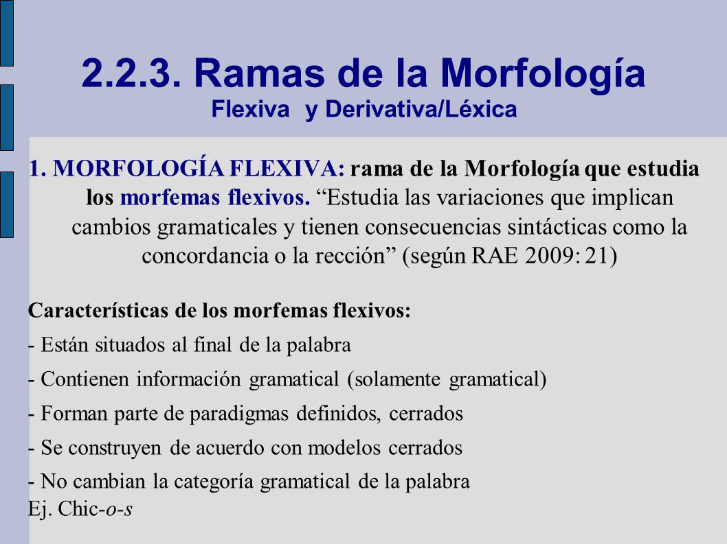 Ramas de la Morfología Flexiva y Derivativa/Léxica