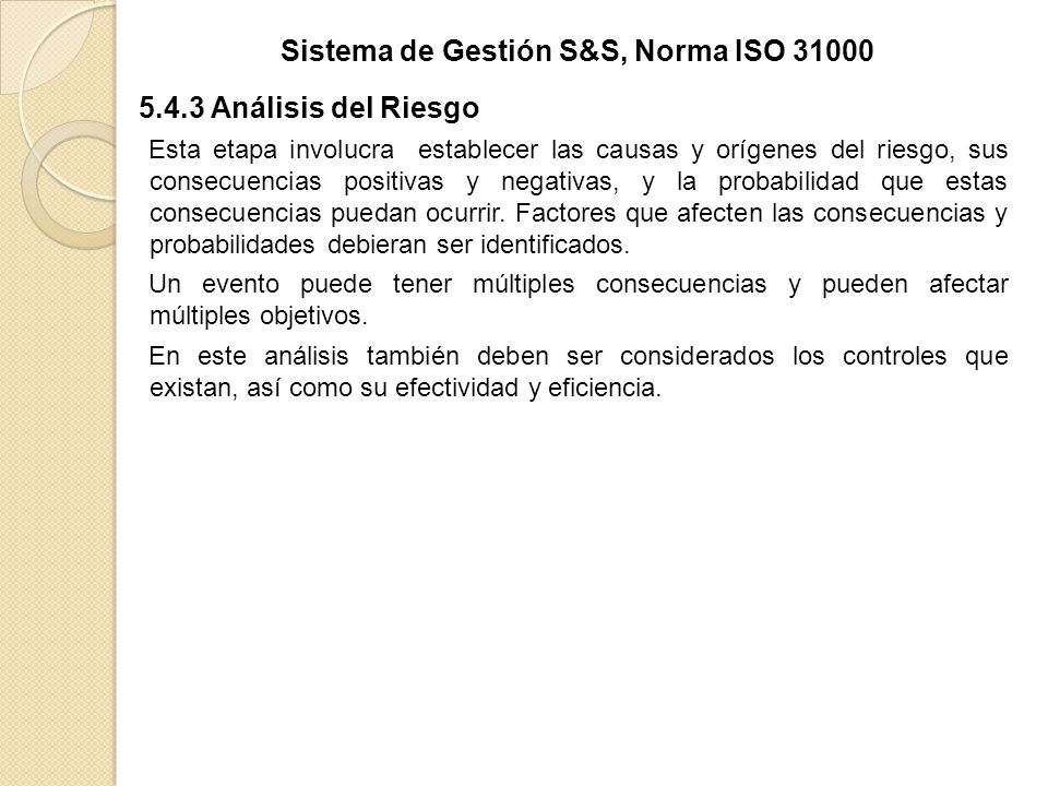 Sistema de Gestión S&S, Norma ISO 31000