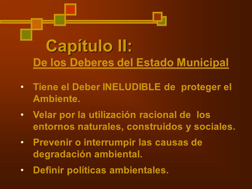 Capítulo II: De los Deberes del Estado Municipal. Tiene el Deber INELUDIBLE de proteger el Ambiente.