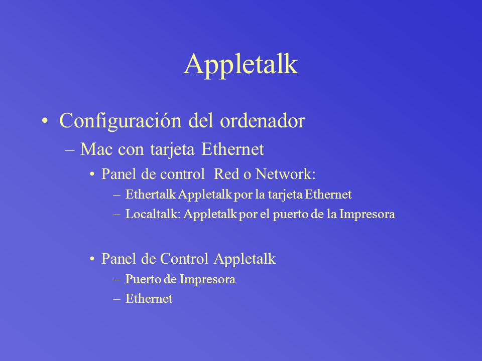 Appletalk Configuración del ordenador Mac con tarjeta Ethernet