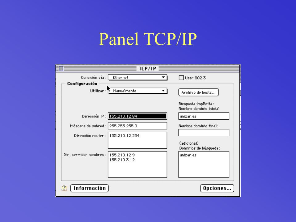 Panel TCP/IP
