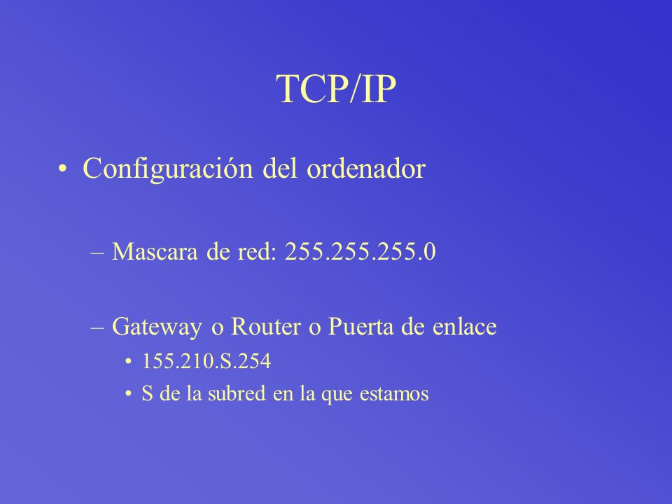 TCP/IP Configuración del ordenador Mascara de red: