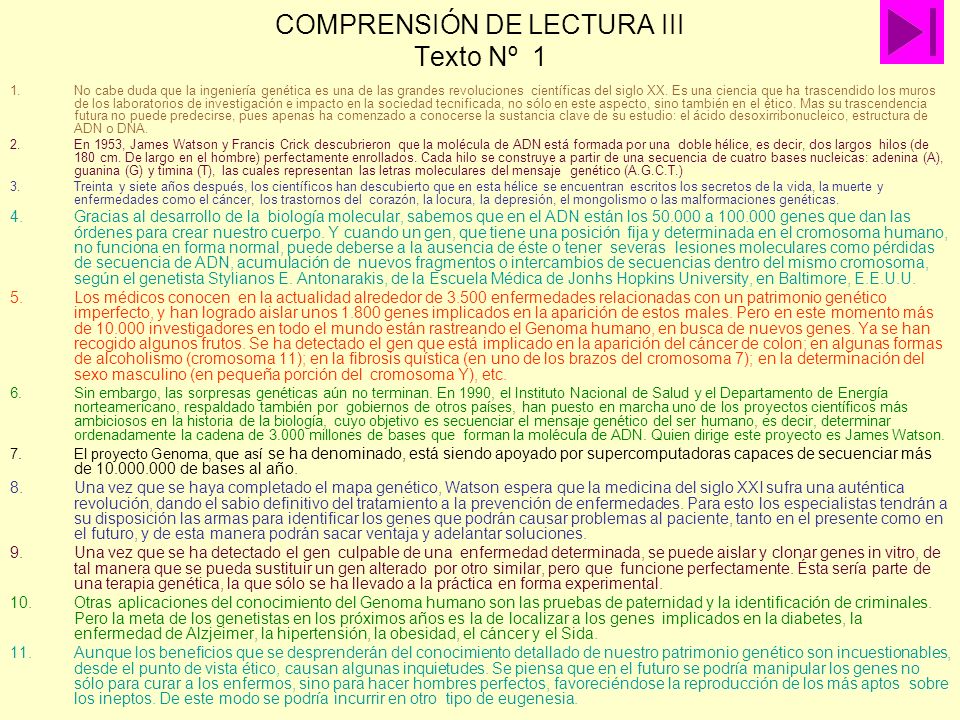 COMPRENSIÓN DE LECTURA III Texto Nº 1