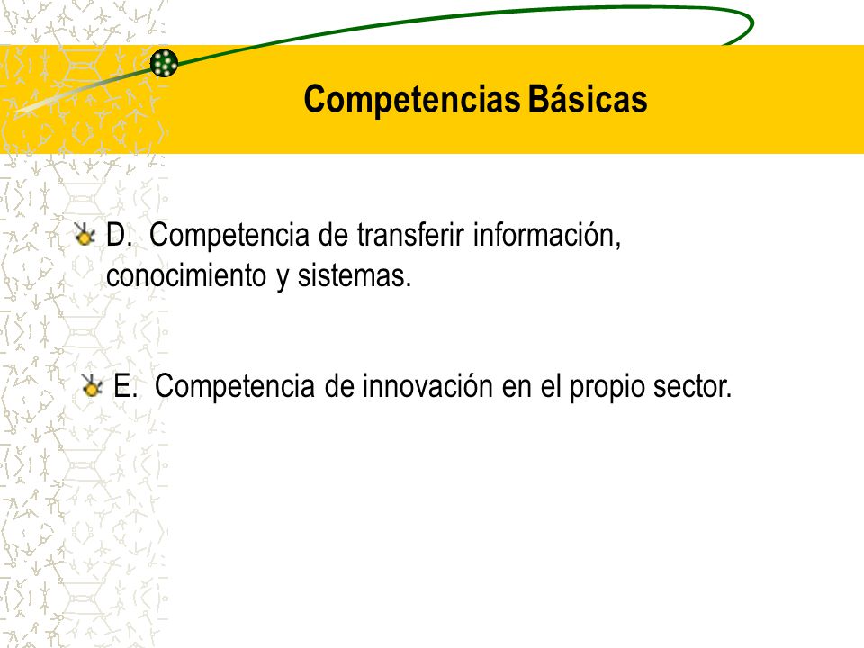 Competencias Básicas D. Competencia de transferir información, conocimiento y sistemas.