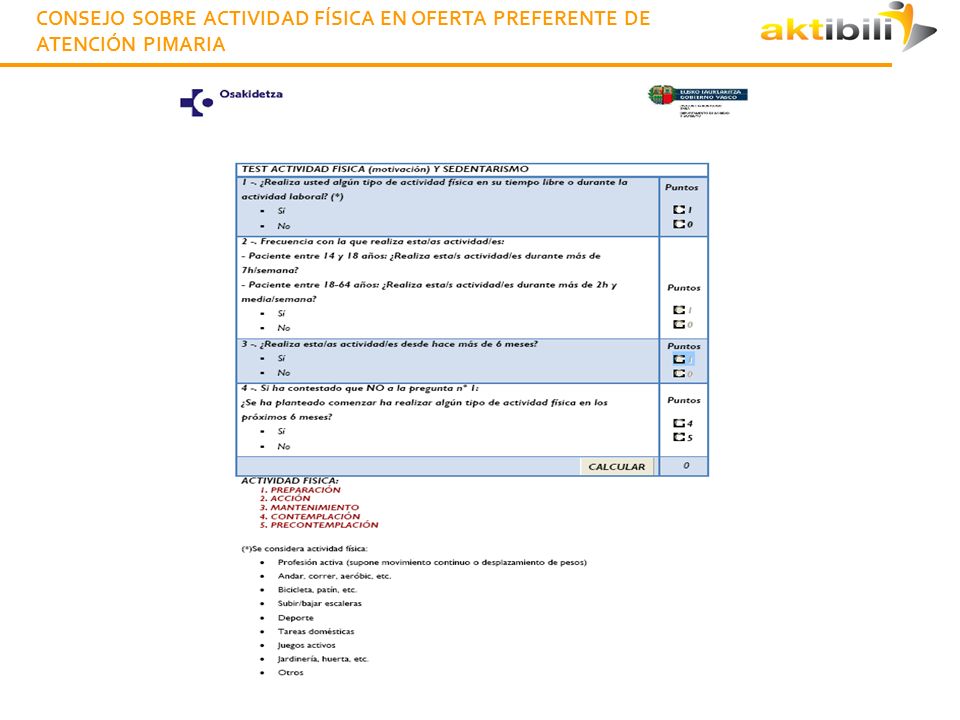 CONSEJO SOBRE ACTIVIDAD FÍSICA EN OFERTA PREFERENTE DE ATENCIÓN PIMARIA