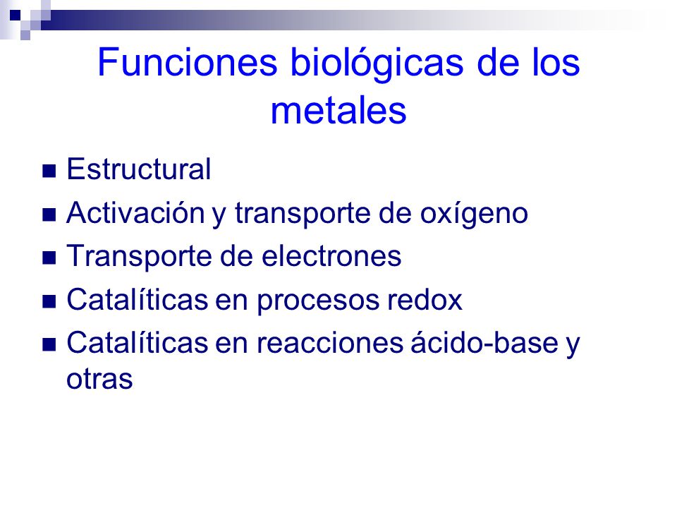 Funciones biológicas de los metales