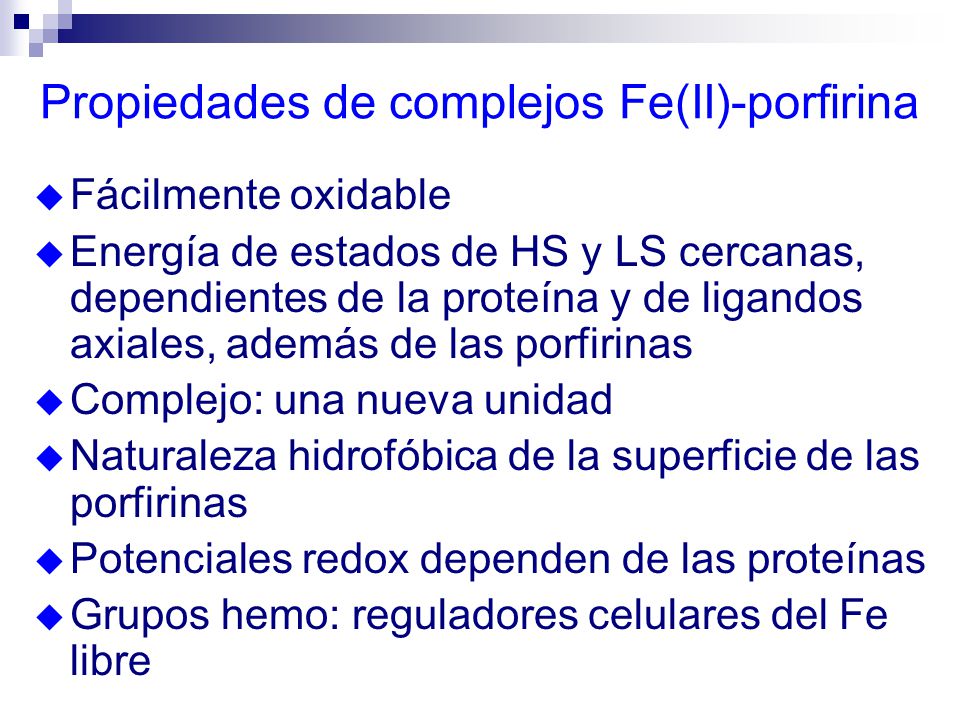 Propiedades de complejos Fe(II)-porfirina