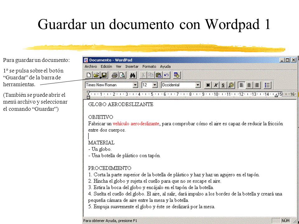 Guardar un documento con Wordpad 1