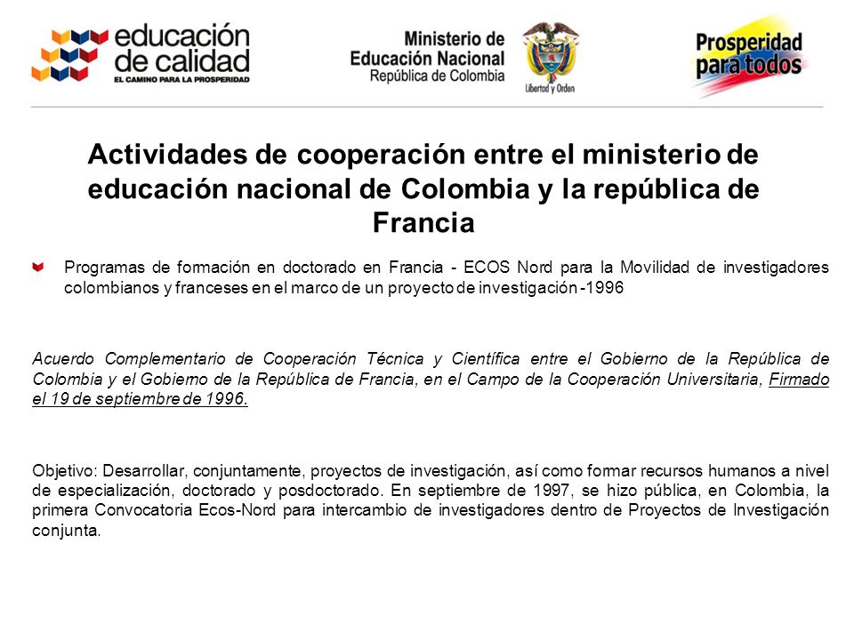 Actividades de cooperación entre el ministerio de educación nacional de Colombia y la república de Francia