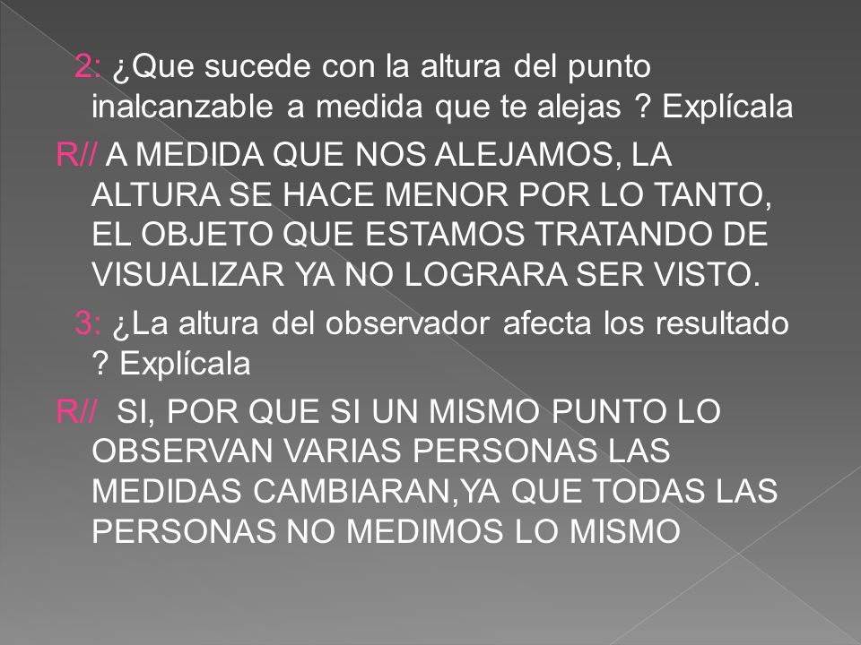 2: ¿Que sucede con la altura del punto inalcanzable a medida que te alejas .