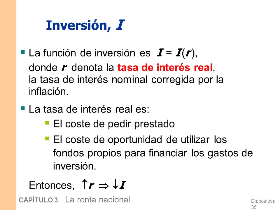 Inversión, I La función de inversión es I = I (r ),