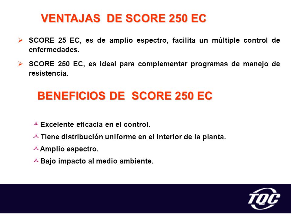 VENTAJAS DE SCORE 250 EC BENEFICIOS DE SCORE 250 EC