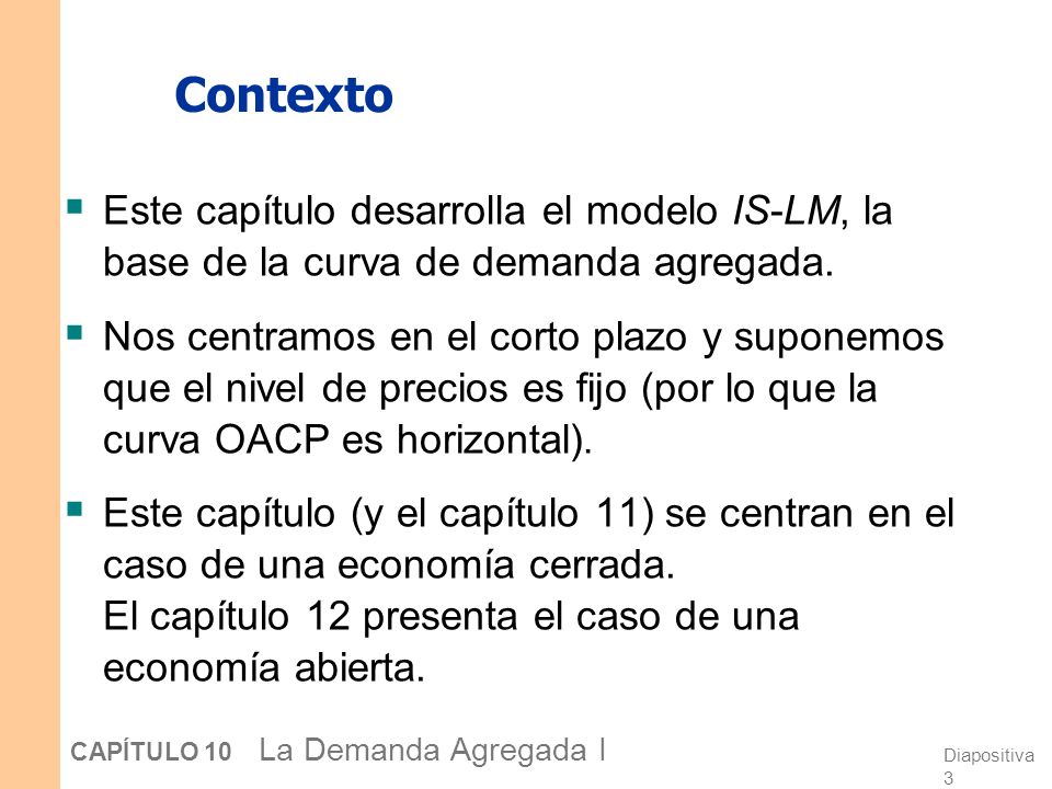 Contexto Este capítulo desarrolla el modelo IS-LM, la base de la curva de demanda agregada.