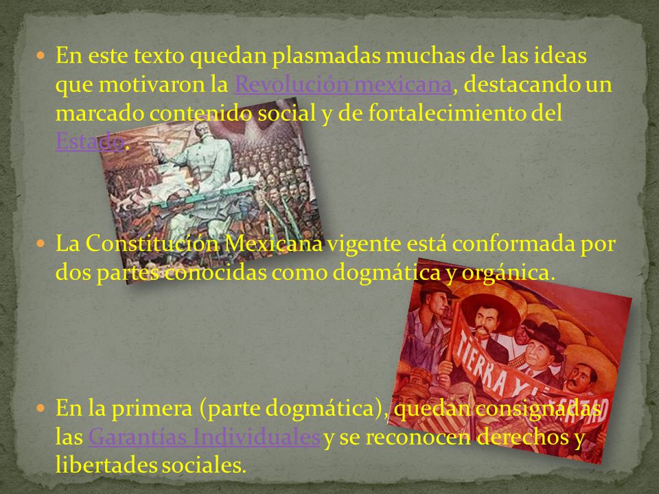 En este texto quedan plasmadas muchas de las ideas que motivaron la Revolución mexicana, destacando un marcado contenido social y de fortalecimiento del Estado.