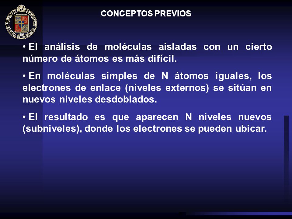CONCEPTOS PREVIOS El análisis de moléculas aisladas con un cierto número de átomos es más difícil.