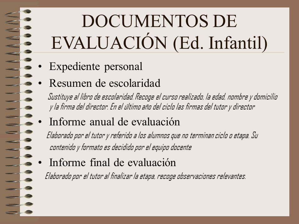 DOCUMENTOS DE EVALUACIÓN (Ed. Infantil)