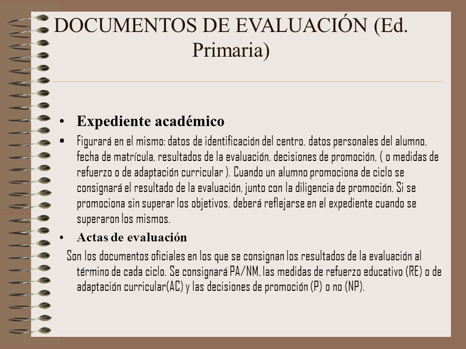 DOCUMENTOS DE EVALUACIÓN (Ed. Primaria)