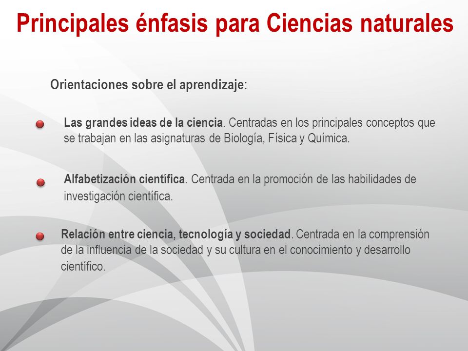 Principales énfasis para Ciencias naturales