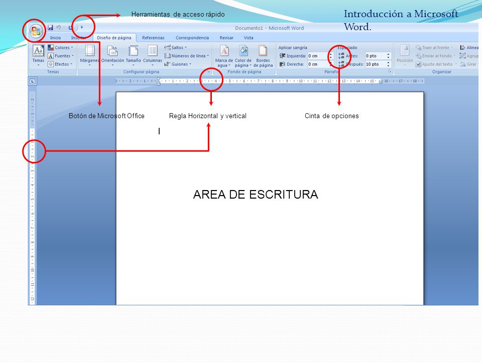 AREA DE ESCRITURA Introducción a Microsoft Word.