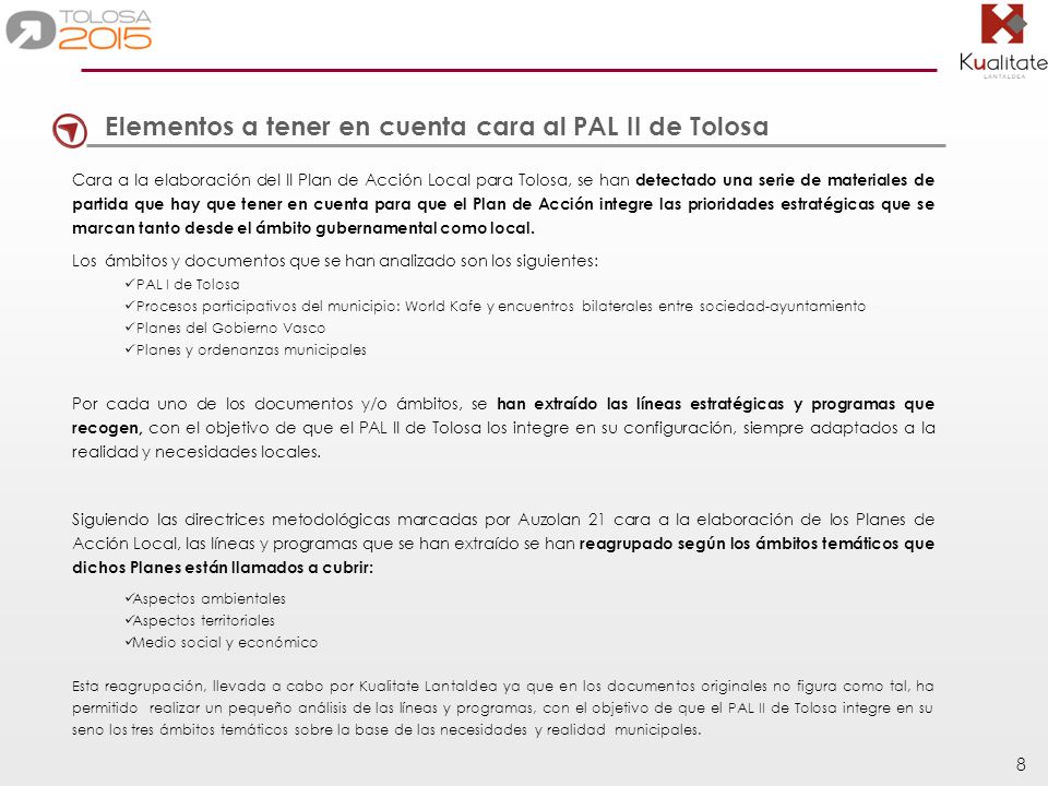 Elementos a tener en cuenta cara al PAL II de Tolosa