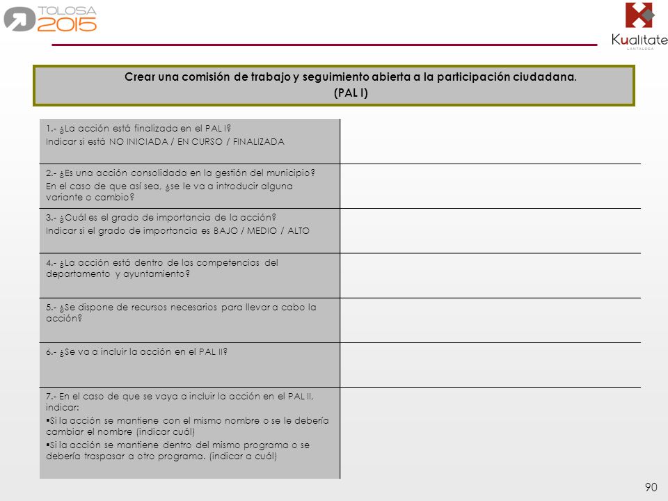 Crear una comisión de trabajo y seguimiento abierta a la participación ciudadana.