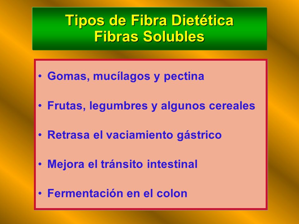 Tipos de Fibra Dietética Fibras Solubles