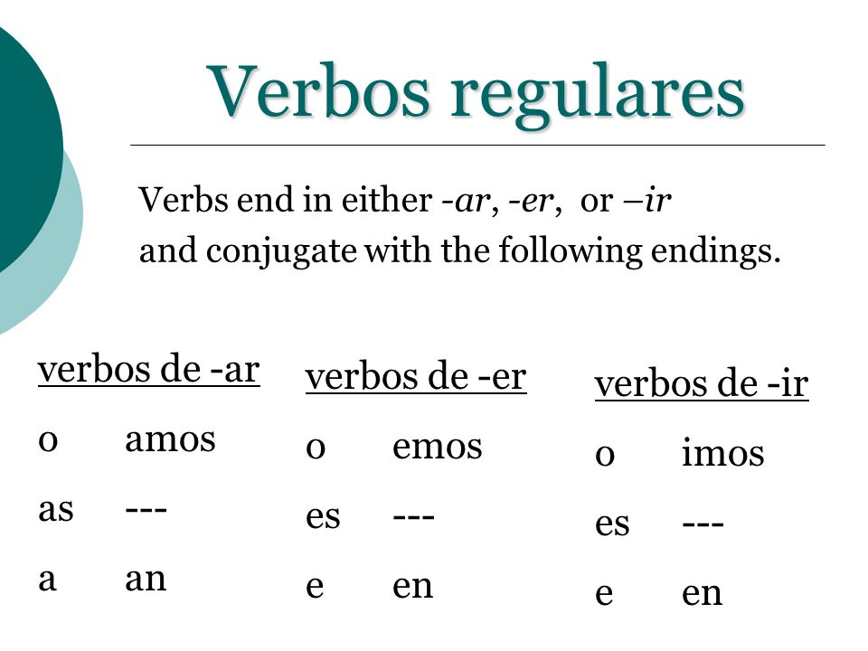 Verbos regulares verbos de -ar verbos de -er verbos de -ir o amos